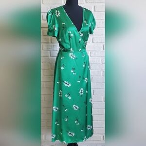 Cider Emerald Floral Wrap Midi Dress